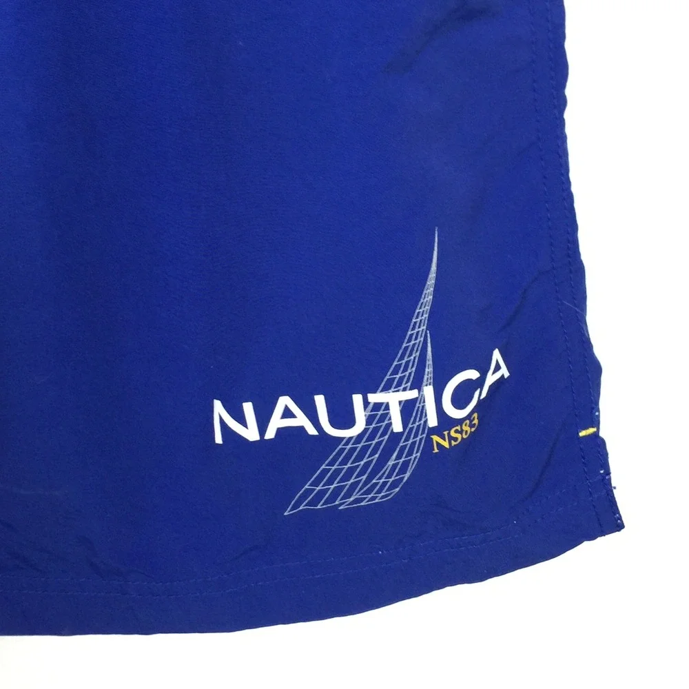 Nautica  Mens XL Blue Swim Trunks Shorts Elastic Waist Casual Lake River Beach‎